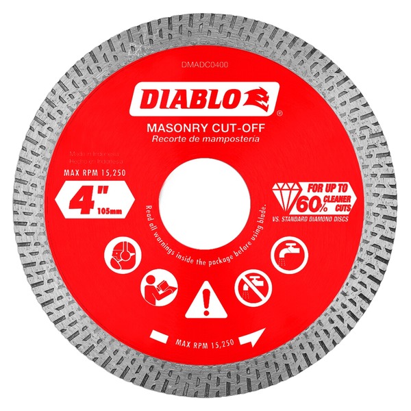 Diablo 4" Diamond Continuous Rim Cut-Off Discs for Masonry DMADC0400